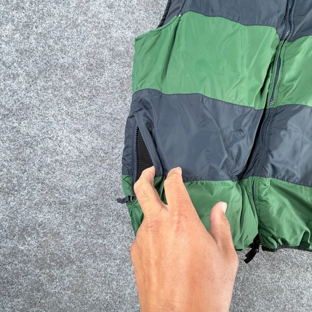 Cremieux Reversible Puffer Down Vest Mens L Navy Green Striped Full Zip‎ Up